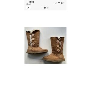 UGG Australia Womens Tan Suede Sheepskin Button Tall Boots